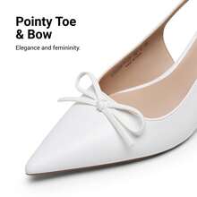 Womens Slingback Kitten Heels, Pointed Toe 2.17 Inch Low Bow Dress Shoes All Day Wear Comfortable Formal Wedding Pumps - 白色 - 查看 8