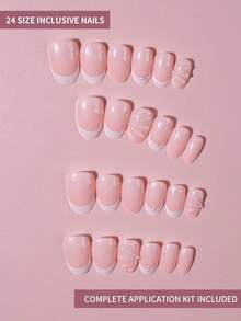 Bộ 24 móng tay giả 3D hình oval ngắn, thiết kế hoa ngọc trai, móng acrylic kiểu Pháp, vừa vặn hoàn hảo, bao gồm 1 tờ keo dán và 1 dũa móng. - Nhiều màu - Xem 2