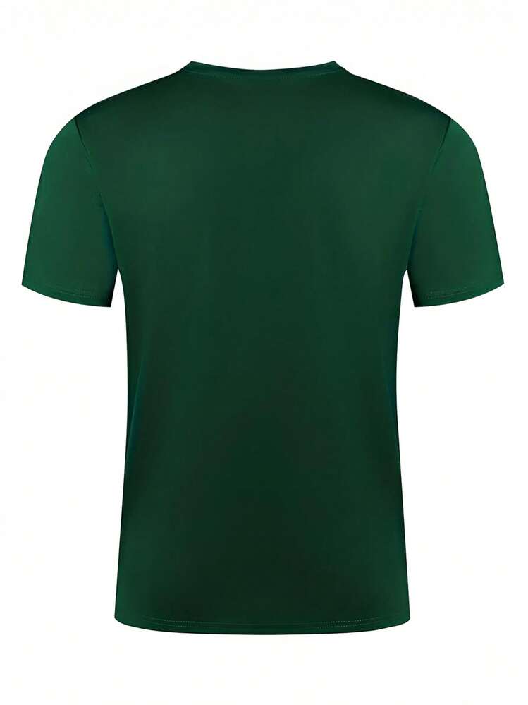 Men's T-Shirt, Made Of Pure Cotton, Lightweight And Breathable Fabric, Round Neck Design, Printed, Short Sleeve Cut, Suitable For Everyday Casual Wear In Spring And Summer. - 綠色 - 查看 2