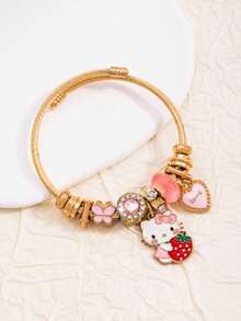 1pc Fashionable Cute Cat Bracelet Beaded Open Bangle Pendant Jewelry - 01 - View 4