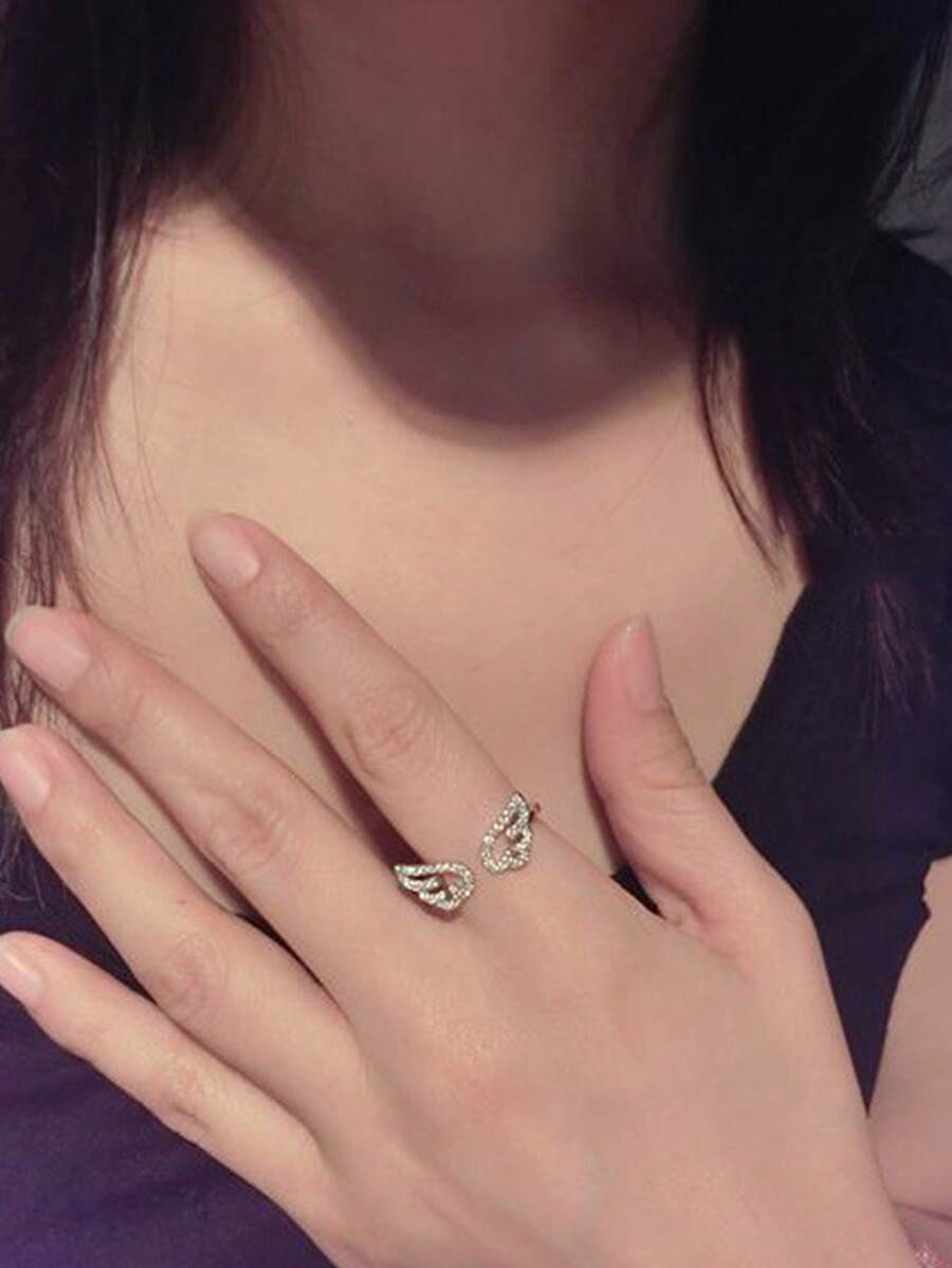 Nooxian 1枚女士天使翅膀锆石戒指
