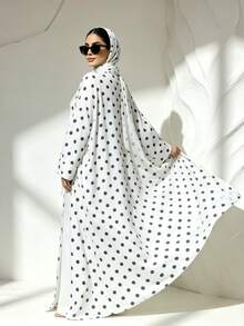 Bộ 1 món gồm khăn trùm đầu và áo choàng Abaya in họa tiết chấm bi, thiết kế cổ điển đa năng, phù hợp cho phụ nữ Hồi giáo mặc hàng ngày và cầu nguyện, thích hợp cho mọi mùa. - Nhiều màu - Xem 4