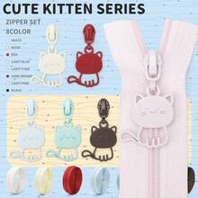 177.16 Inch Zipper (5 Yards) + 10 Pcs Cat-Shaped Zipper Pulls, #3 Nylon Colorful Zipper With Cute Cat-Shaped Zipper Pulls, Suitable For Bags, Stationery Cases, Handmade Wallets, Sewing Replacement And More - 3NL+WXXM - View 1