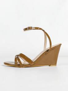 Sandales à talons hauts compensés et plateforme de 8 cm pour femmes, élégantes et à la mode, marron, bout rond, bride à la cheville et croisées, charmantes et magnifiques, pour soirée, banquet, fête, vacances, plage, activités de plein air et usage quotidien - Tabac - Voir 6