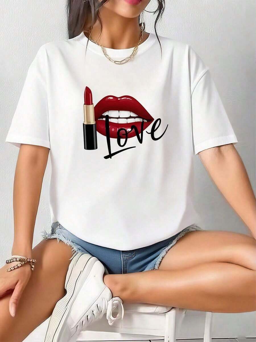 Funny Lipstick Design T-Shirt-1 - White 3 - View 1