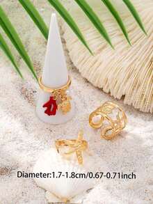 Set Of 3 Summer Beach Rings With Starfish, Shell And Scallop, Women's Jewelry Accessories For Vacation And Travel, Gift - 多色 8 - 查看 3