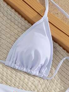 Conjunto de bikini de 3 piezas/set: Top halter casual y sexy con cubierta de malla floral transparente, Bottom de traje de baño con lazos laterales, tela con estiramiento moderado, adecuado para vacaciones, playa, actividades en la piscina, fiestas en la playa, vacaciones de verano - Multicolor 2 - Ver 4