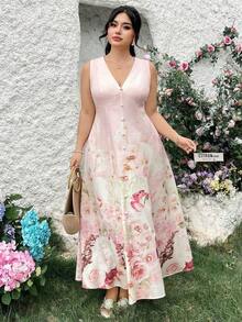 Vestido de verano romántico sin mangas con cuello en V profundo para mujer de talla - Multicolor - Ver 8