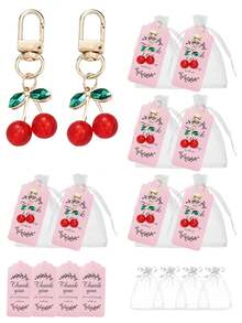 Set Gantungan Kunci Resin Imitasi Ceri 12 Buah/Set, Termasuk 12 buah Label Terima Kasih Warna Pink, 12 buah Kantong Organza, dan 12 buah Gantungan Kunci Ceri, Cocok untuk Kemasan Hadiah, Dekorasi Pesta, dan Suvenir Acara. - MultiWarna - View 1