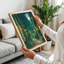 1pc Japanese Forest Anime Nature Art Print, Forest Path Wall Art Print, Vintage Shin-Hanga Style Poster, Zen Nature Wall Decor, Japandi Forest Landscape, No Frame - Landscape - View 3