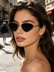 1 Pair New Triangle Ocean Lens Small Frame Metal Fashion Street Style Decorative Fashion Glasses - Silver - View 3
