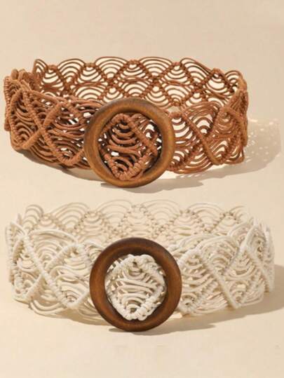 1 pieza Cinturón decorativo de vestido tejido a mano de manera pura con cordón encerado y calado de estilo bohemio para mujer