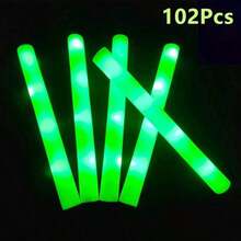 102 Varitas de Espuma LED Luminosas, Bastones de Rally, Varitas Luminosas Intermitentes para Fiestas, Varitas de Espuma LED Luminosas Intermitentes para Espectáculos, Fiestas de DJ, Bodas, Cumpleaños, Navidad, Halloween, Eventos y Festivales - Verde - Ver 7
