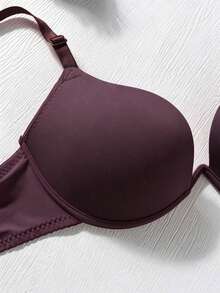 Teen Girl Student Small Bust Underwire Push-Up Mini Half Cup Bra, Solid Color Minimalist Everyday Bra, Soft Thick Padded Cups, Comfortable Lingerie, Suggest Ordering One Size Up - Chocolate Brown - View 4