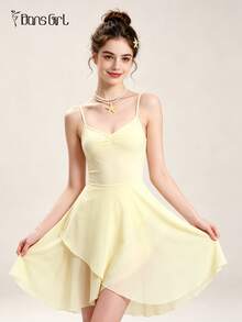 DonsGirl 1pc Women's Ballet Mid-Length Chiffon Wrap Design Ballet Skirt, Solid Color Suitable For Dance Performance Fall - Light Yellow - View 6