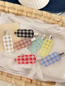 2pcs/5pcs Minimalist Casual Back To School Colorful Plaid Seamless Edge Hair Clips, Versatile Side Bangs Hairpins With Girly Style - Multicolor - View 3