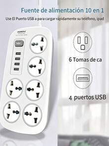 Regleta Multicontactos Extensión De 4 Puertos Usb Y 6 Tomas - MC-J06U - Ver 3