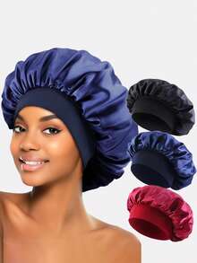 1pc/3pcs Women's Multi-Color Satin Wide-Brim Sleep Cap/Hair Turban, Suitable For Daily Use - Multicolor - View 15