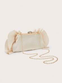 Elegant Charming Petal Banquet Clutch Bag, Ruffle Design Handbag, Suitable For Evening Gown, Applicable For Wedding/Vacation/Formal Party/Ball, With Chain, Random Petal Shape - Apricot - View 5