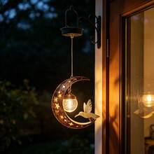 1pc Solar Powered Iron Hummingbird Hanging Lamp, Outdoor Patio Hollow Moon & Sun Decor Projection Light, Waterproof - 蜂鳥吊燈 - 查看 2
