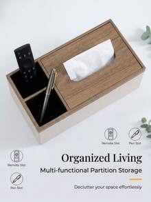 1pc Beige Tissue Box Holder, A Rectangular Tissue Cover For Home Office Desktop Remote Control Storage, Waterproof, Stain-Resistant, Easy To Clean, With Compartments (Shipped In Random Styles, Please Confirm Before Placing An Order) - Beige - View 6