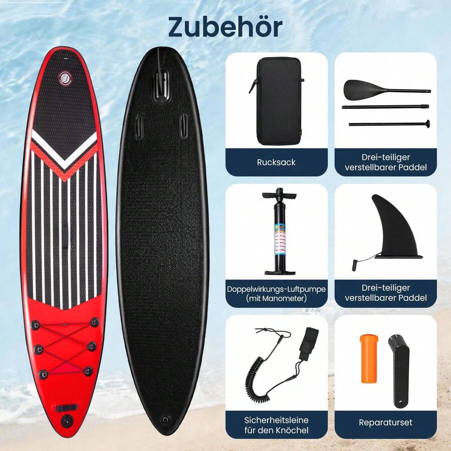Supernic Portable Inflatable Floating Board, Complete Set With Matching Accessories - Red - View 1