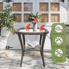 Outdoor Patio Coffee Tables, All Weather Resin Rattan Patio Glass Coffee Table, For Garden Backyard Lown Porch - Brown - View 1