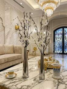 Elegant Metal Vase, Paired With Plum Blossoms,Small Flower Vase, Gold Vase, Metal Construction-For Wedding Table Centerpiece Decorations, Candlelight Dinner Table Decorations,Home Decor,Room Decor,Best Friend Gift,Female Gift,Winter Gift. - Silver Long Tubes - View 7