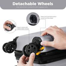 YONSLY 16 Inch Suitcase With Detachable Wheels 360° Combination Lock Double Zipper Soft Rubber Handle Trolley Travel Suitcase For Vacation - 淺灰色 - 查看 2