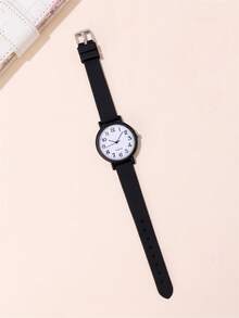 Set de 2 relojes de cuarzo con correa de silicona y esfera numérica minimalista + pulsera, reloj de moda para estudiantes - Negro - Ver 5