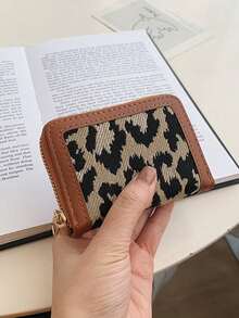 Women's Embroidered Accordion Card Holder Wallet, Multi-Functional Card Case With Leopard Print - Brown - View 2