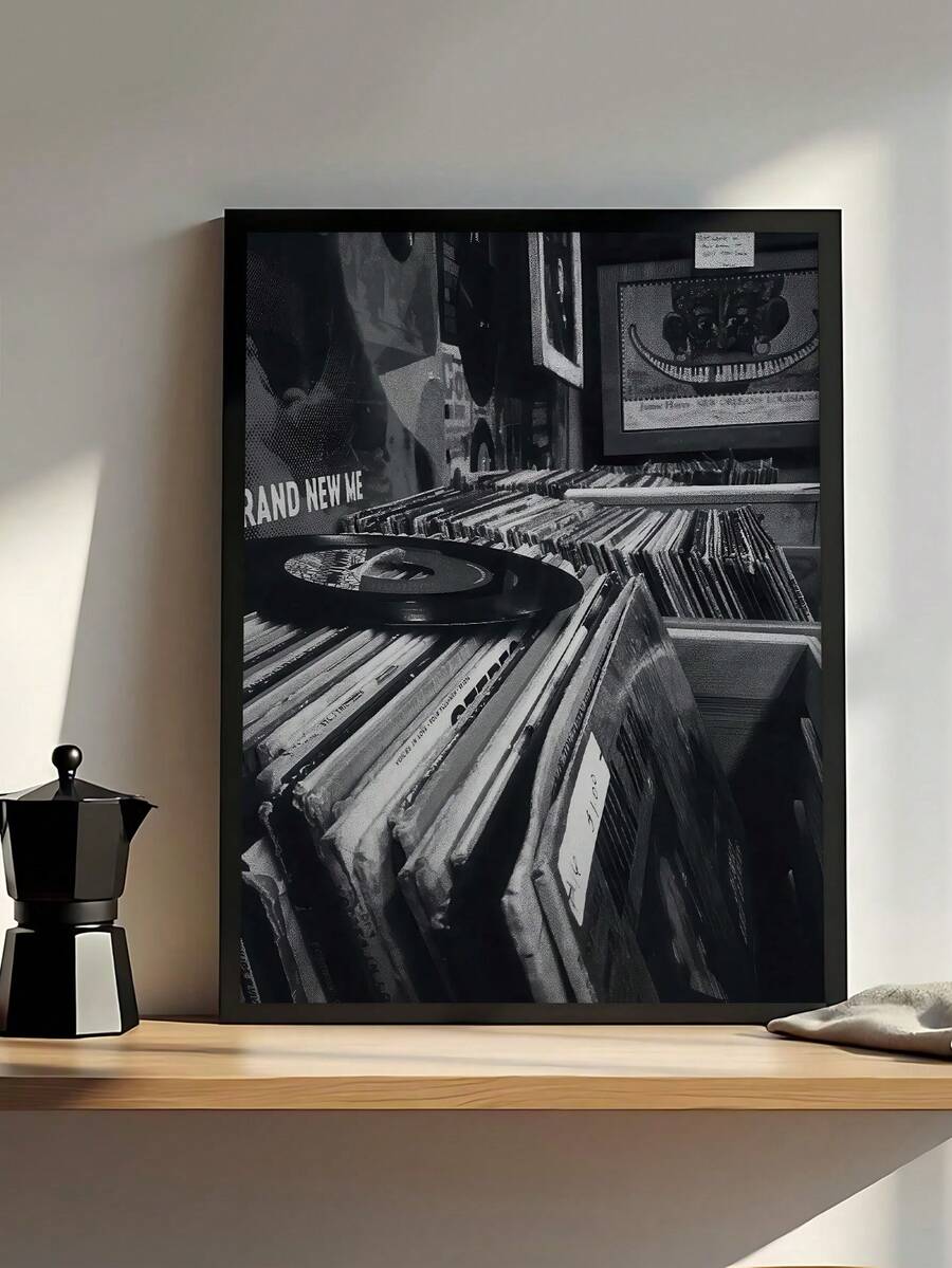 1张黑胶唱片店海报,黑白音乐墙画,复古模拟照片打印,磁带耳机海报,复古音乐摄影墙画,黑白复古音频打印,节日礼物,送给朋友的理想礼物,卧室艺术印刷品,客厅装饰,办公室装饰,浴室装饰,墙画,墙面装饰,家居装饰,房间装饰,帆布墙画,海报,带框墙画,可选画框 - 1PCS - 查看 1