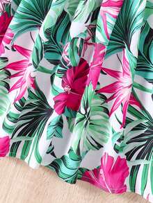 Tween Girl Summer Floral Printed Ruffle Hem Spaghetti Strap Casual Dress - Green - View 5