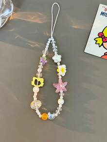 SANRIO 1 dây đeo điện thoại hạt mùa hè phong cách Dopamine Ocean, dây đeo cổ tay chống thất lạc, họa tiết sao biển và hoa sứ, dây xích ốp điện thoại đa năng - Hoa hướng dương vàng KT - Xem 3