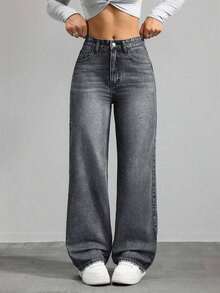 Women's Pocketed Wide Leg Relaxed Casual Denim Jeans - 輕洗 - 查看 1