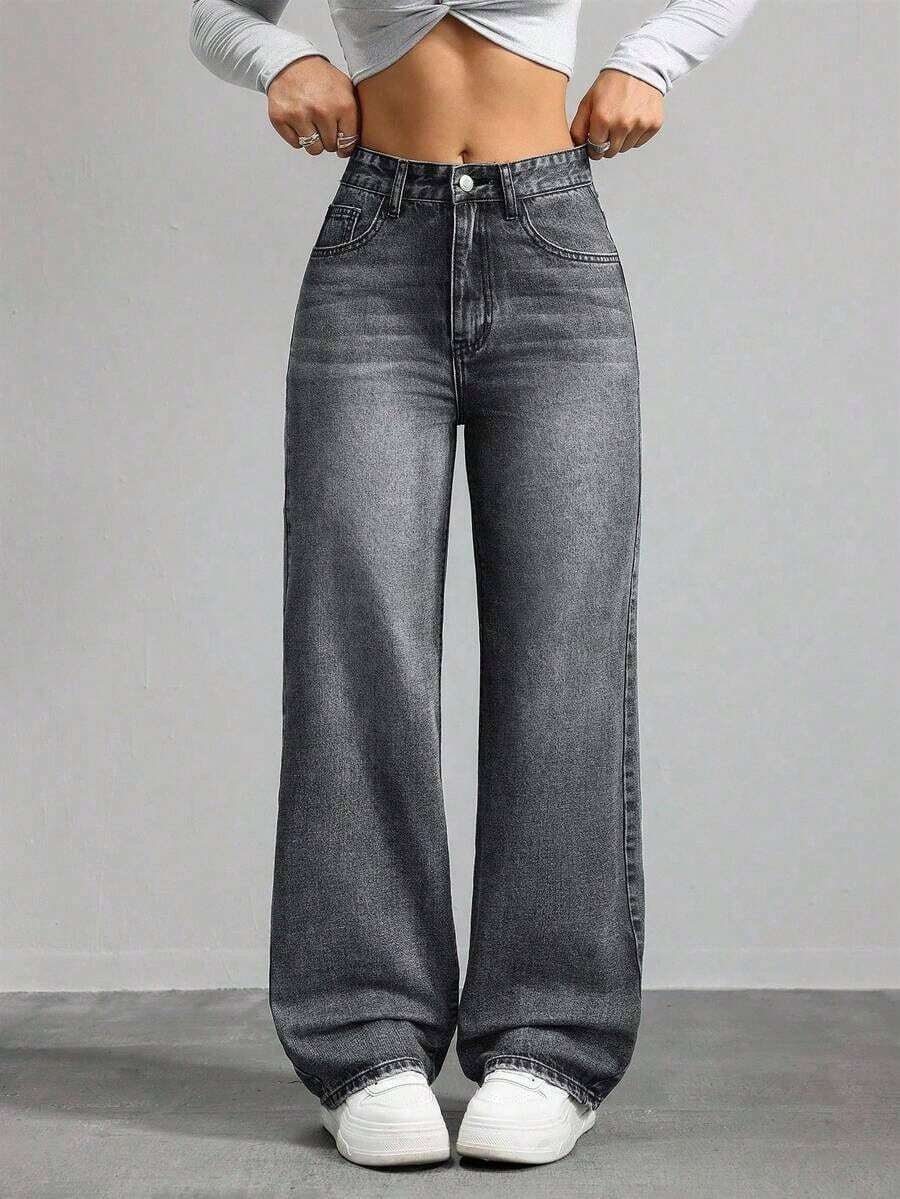 Women's Pocketed Wide Leg Relaxed Casual Denim Jeans - 輕洗 - 查看 1