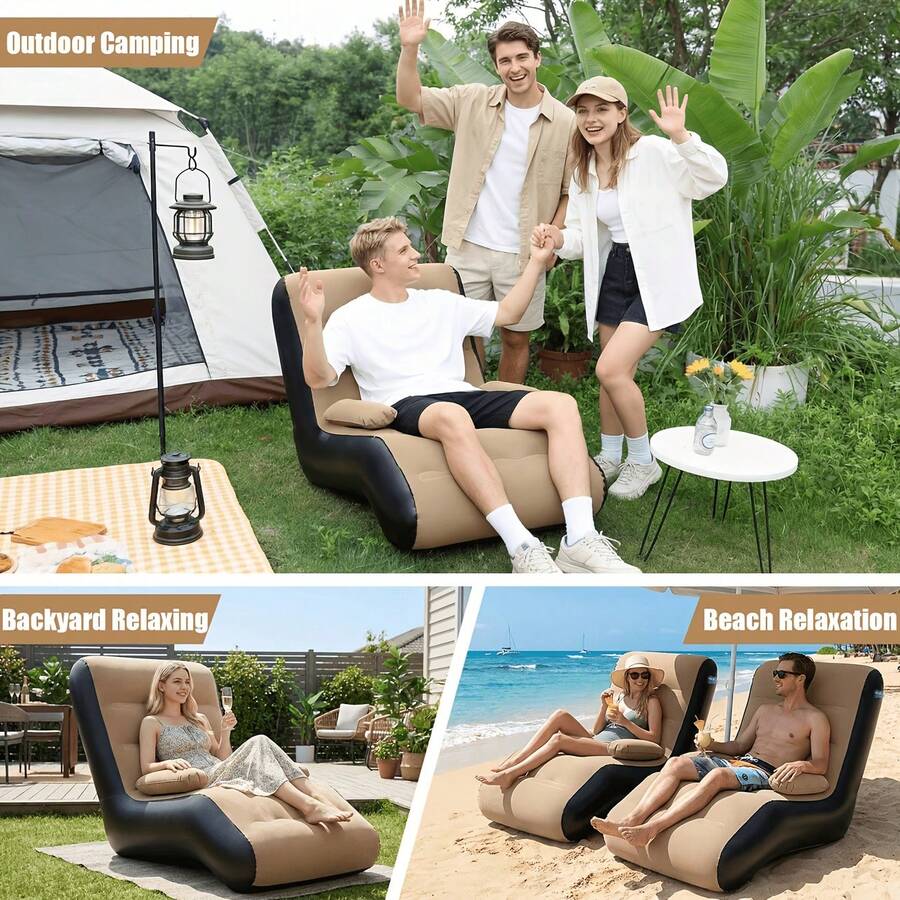 1pc Inflatable Slouchy Sofa Home Leisure Fashion Comfortable Air Bed Indoor Folding Bed Leisure Sofa - Multicolor - View 1