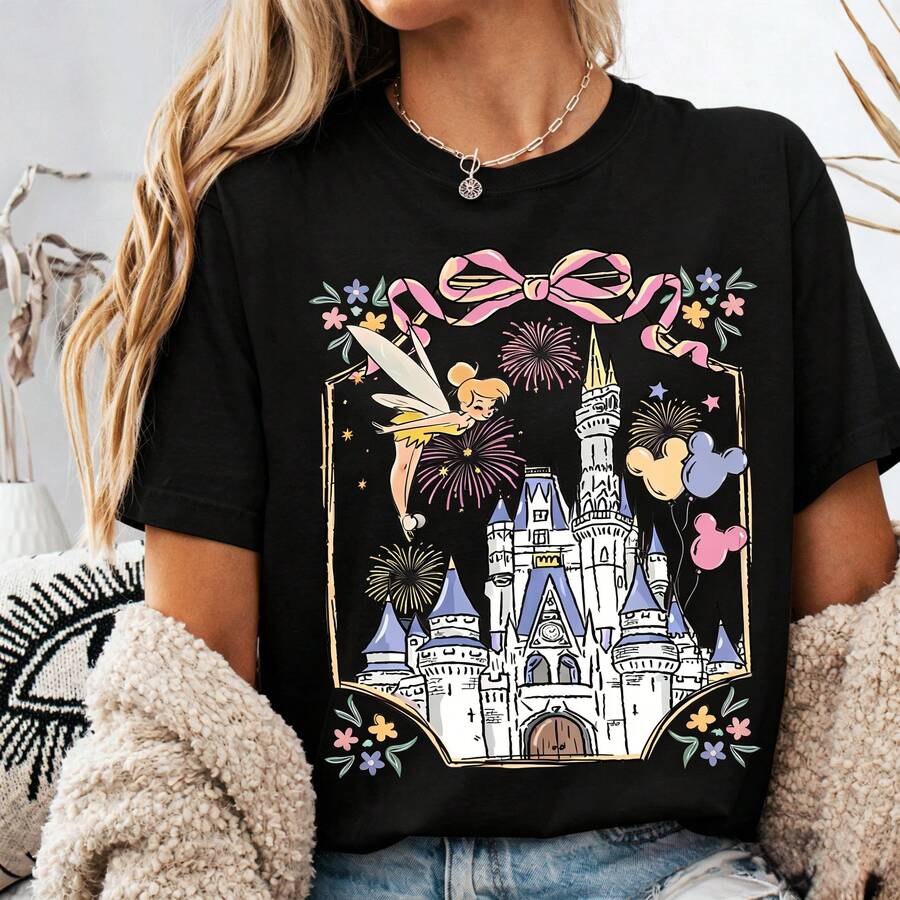 Camiseta oversize de Disney "El lugar talla grande feliz" con globo de Mickey, 100% algodón, de manga corta casual, estampado gráfico lindo para niños - Negro - Ver 1