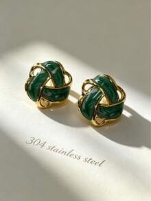 Vintage Luxury Twisted Stud Earrings, Gold-Plated 3D Textured, 304 Stainless Steel Sweat-Resistant And Fade-Resistant, Eye-Catching Ear Jewelry For Holiday Parties, Birthday Banquets, Bridesmaid Looks And Girls' Gatherings, Stand Out, Suitable For Vintage Markets And Summer Travel, Gentle Vacation Style, Fashion Statement For Daily Wear - Multicolor - View 6