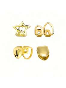 4pcs Iced Out Teeth Gap Filler Grillz Sterling Silver 14K Gold Plated Diamond/Colored Gemstone Cap Hip Hop Accessory Unisex Statement Jewelry - Multicolor - View 5