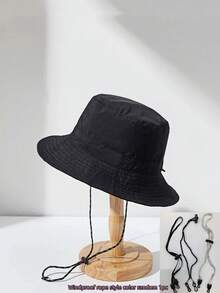 1pc Quick-Dry Bucket Hat, , Outdoor Hiking Waterproof Sun Protection Hat, Fishing Sun Hat Foldable Storage, Fashion Accessory Hat, Holiday Gift, Back To School Season {Windproof Rope Color Style Random} Men's Hat - Multicolor - View 17