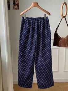 Pantalones rectos de pierna ancha con estampado de leopardo blanco casual y sueltos para mujer, adecuados para primavera/verano, viajes diarios, citas, reuniones, otoño/invierno, Navidad, Año Nuevo, Acción de Gracias, fiestas, bodas, playa, ce - Azul marino - Ver 4