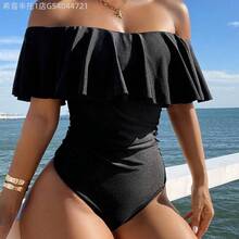 MewMuse.  Traje de baño de una pieza con hombros descubiertos, volantes y estampado de leopardo, con cordón lateral, estilo boho para festivales, para primavera/verano - Burdeos - Ver 2