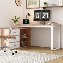 Simple Desk, Office Desk, Three Drawers, Two Open Shelves, Solid Steel Tube Frame, Wide And Thick Top, High Load Capacity, Natural Appearance - Natural Color - View 3