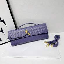 Bolso de mujer de cuero genuino hecho a mano BV Bottega Bang Bang de Andiamo Clutch Campana. Bolso baguette de cuero suave artesanal más vendido, bolso acordeón cuadrado horizontal, bolso de mano de color sólido, bolso bandolera para mujer. - Morado - Ver 3