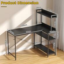 Industrial Computer Desk With Left CPU Stand, Monitor Riser & 3-Tier Shelves – 120cm Gaming Desk With Spacious MDF Top, Home Office Study Table, Writing Desk For Bedroom (Rustic Brown/Black) - Black - View 4