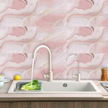10Pcs Self-Adhesive Tile Stickers, Pink Marble Pattern Peel And Stick Wall Stickers, Wallpapers, Suitable For Kitchen, Living Room, Bathroom, Bedroom, Home Decor, Wall Decor, Floor Decor - Multicolor - View 8