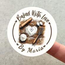 Customized 48/96pcs "Heart Baking" Round Stickers, Customizable Text Content, Waterproof And Oil-Proof, Perfect For Baking Food Packaging, Kitchen Storage, Gift Labels, Etc. - Model 3 - View 3