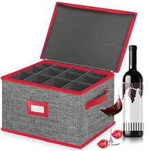 Caja de almacenamiento para copas de vino con divisores caja de almacenamiento para tallos apilable para hasta 12 vasos recipientes de vidrio para día festivo gris y rojo - Gris y rojo - Ver 2