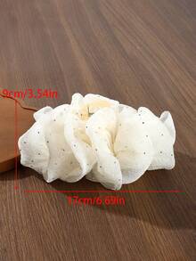 1pc Women's 17cm/6.69inch Solid Color Rhinestone Tulle Oversized Bow Hair Clip, Elegant Fashion Accessory Suitable For Daily Use - Beige - View 3